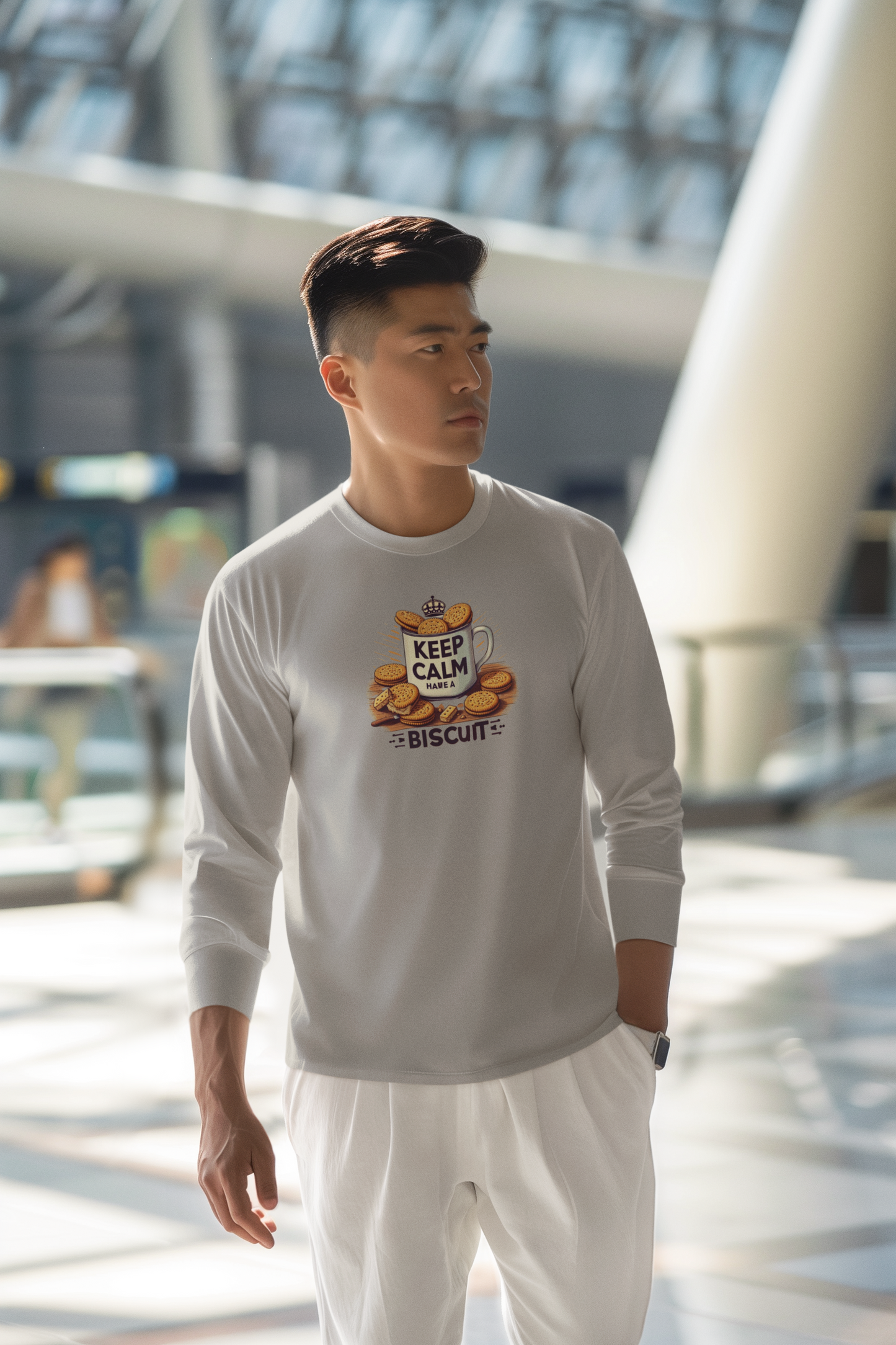 Long Sleeve Tee - Keep Calm Have a Biscuit Design