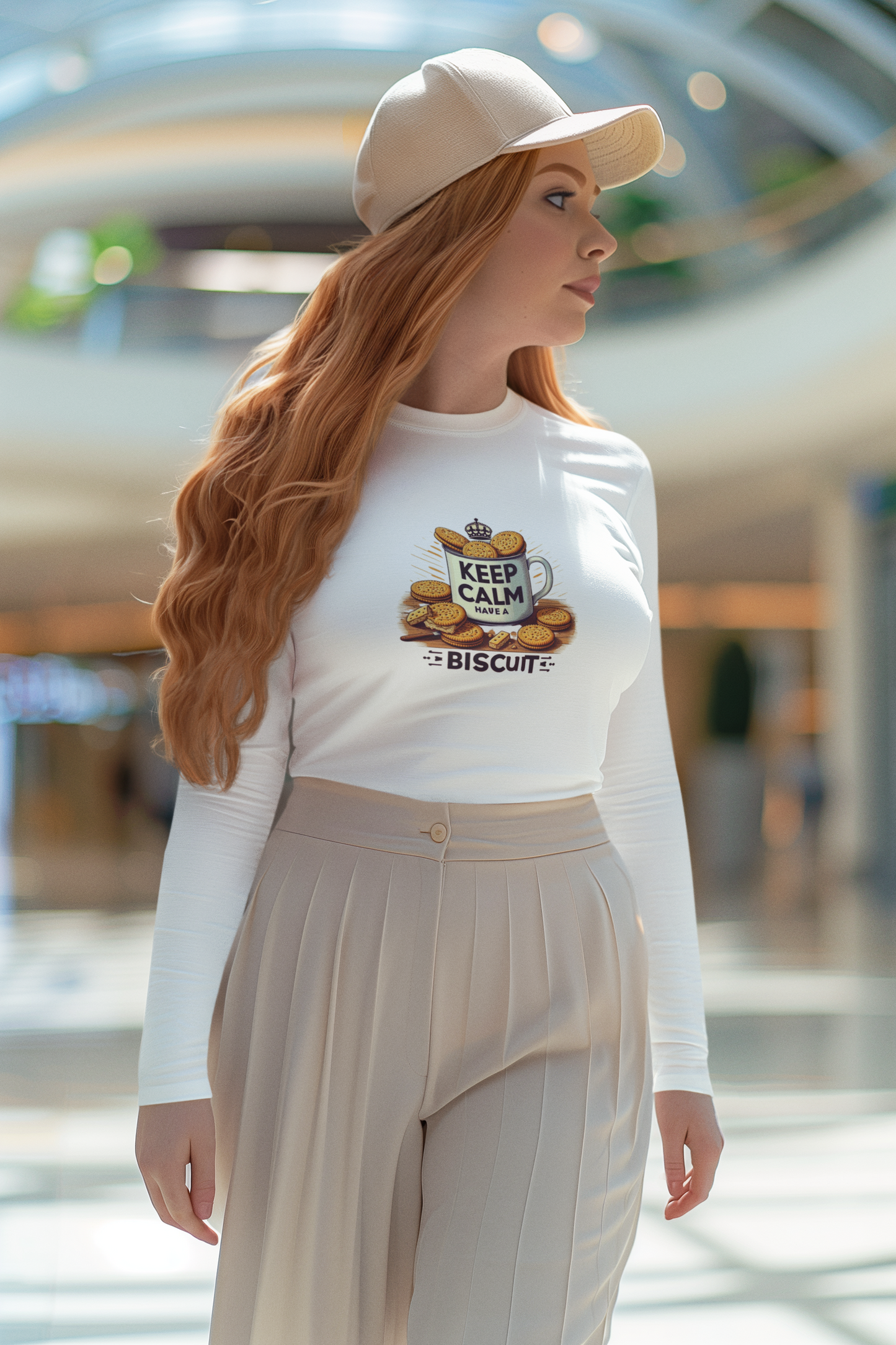 Long Sleeve Tee - Keep Calm Have a Biscuit Design