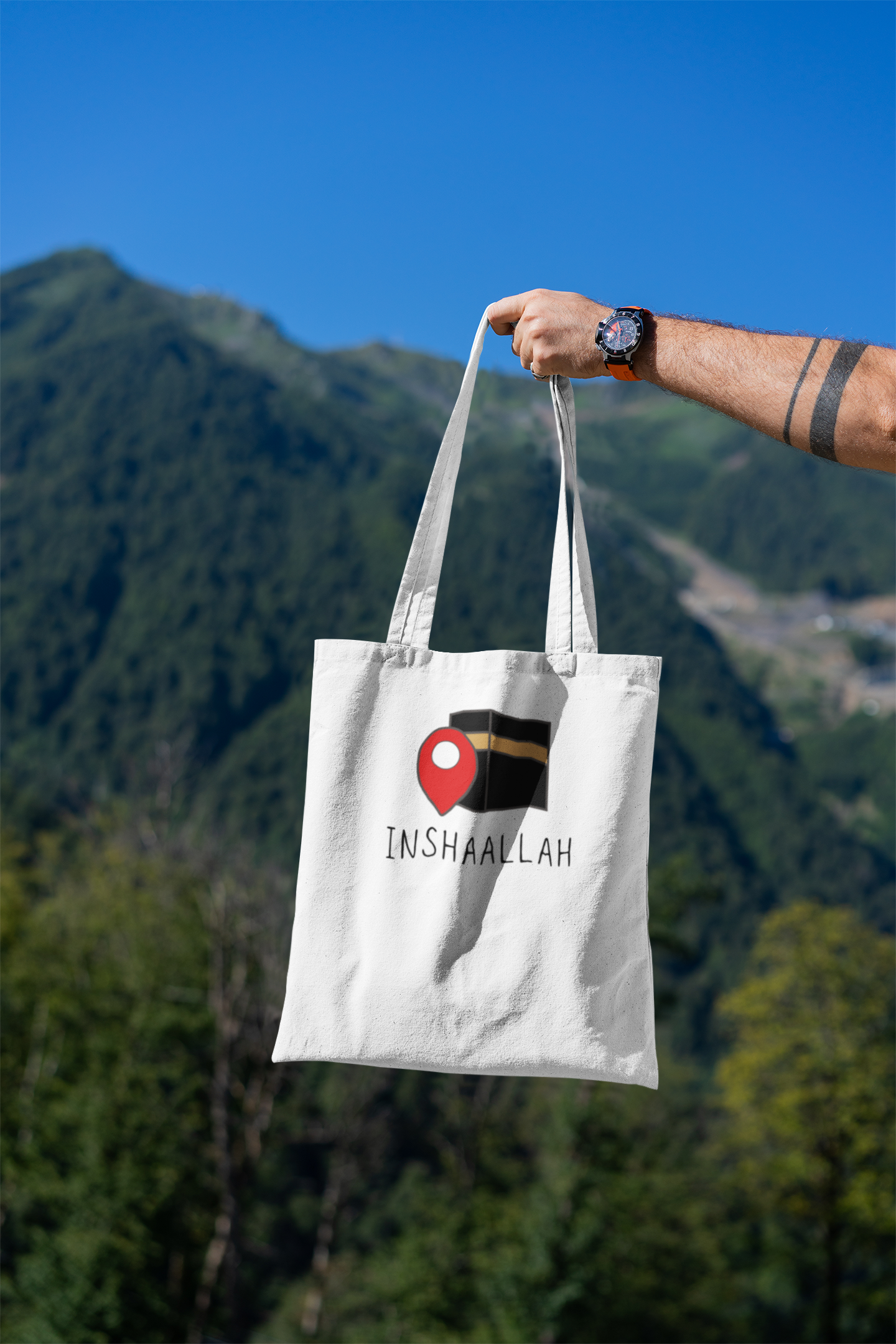 Cotton Tote Bag with Inshaallah Kaaba Design