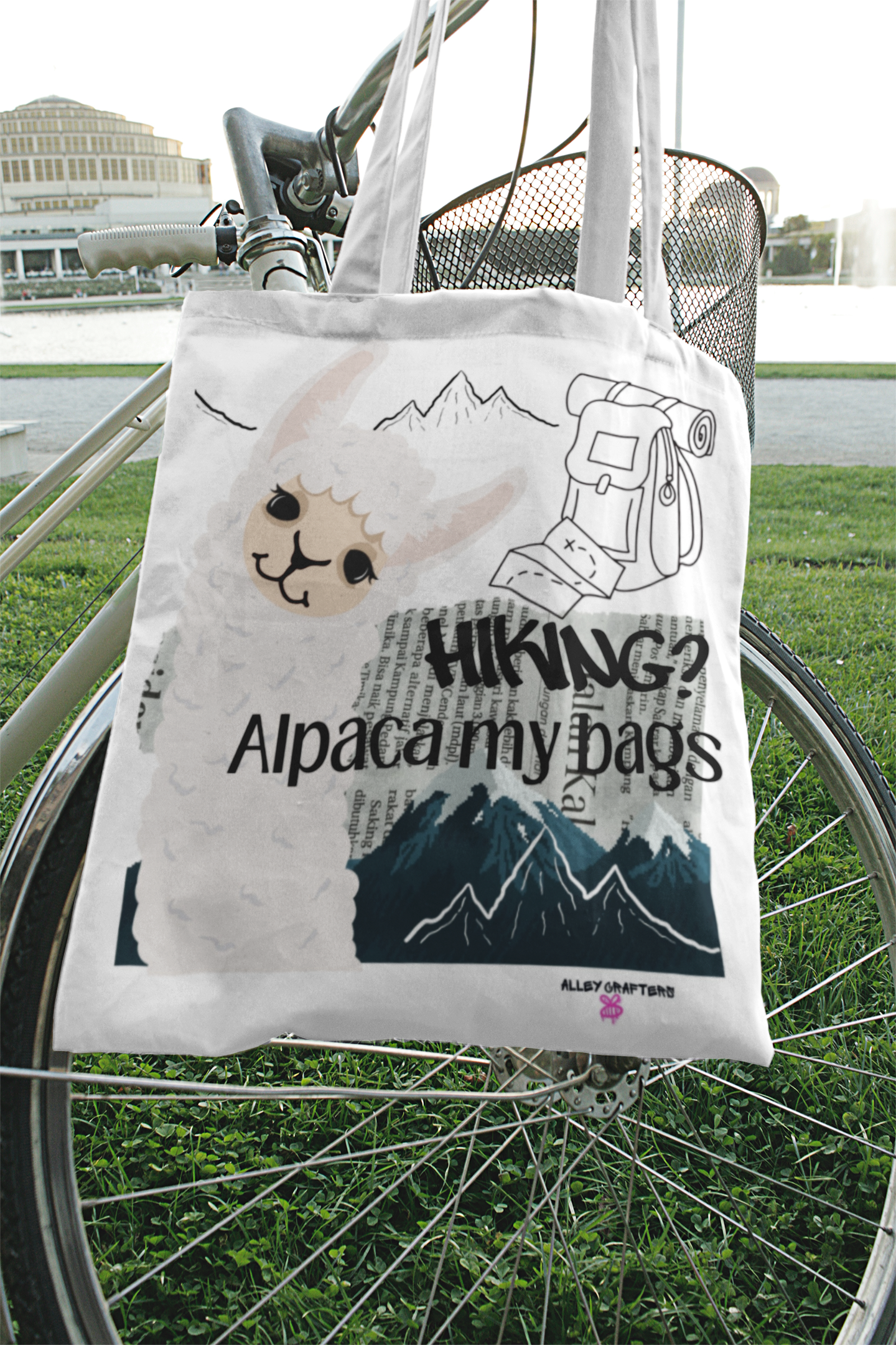 Humorous Alpaca Hiking - Tote Bag