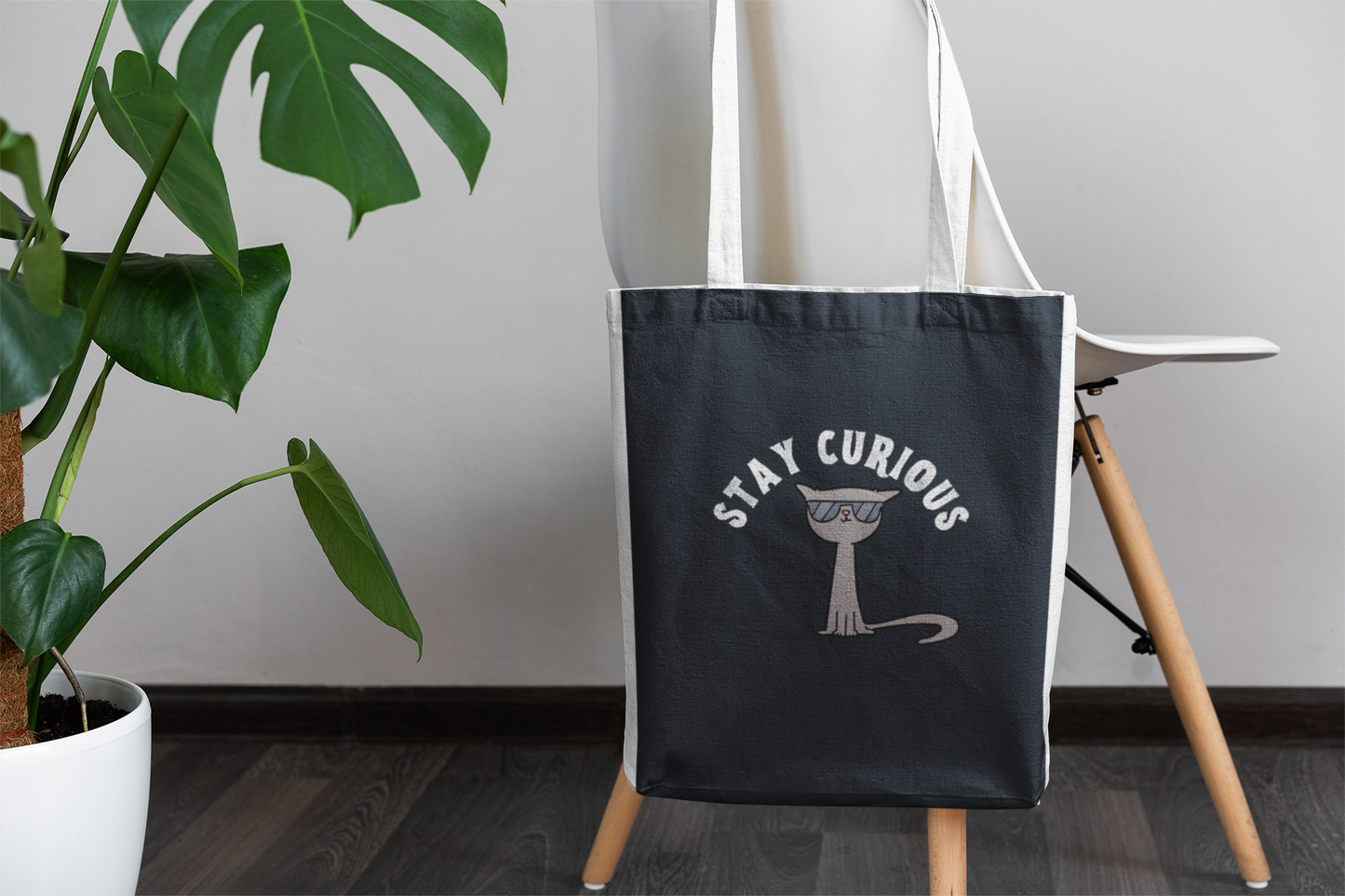 Stay Curious Cat Canvas Tote Bag