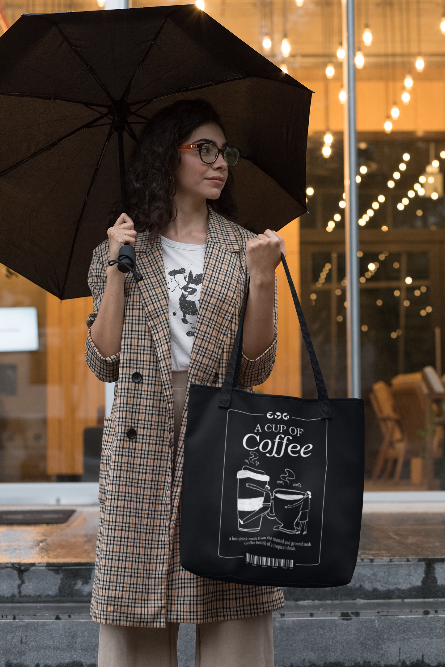 Coffee Lovers Canvas Tote Bag with strap colour option - 'A Cup of Coffee' Design