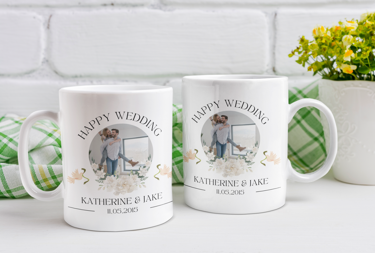 Personalised Wedding Mug for Couples - Happy Wedding Gift