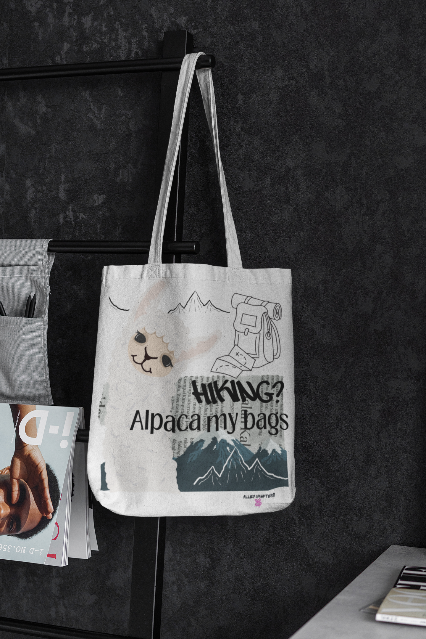 Humorous Alpaca Hiking - Tote Bag