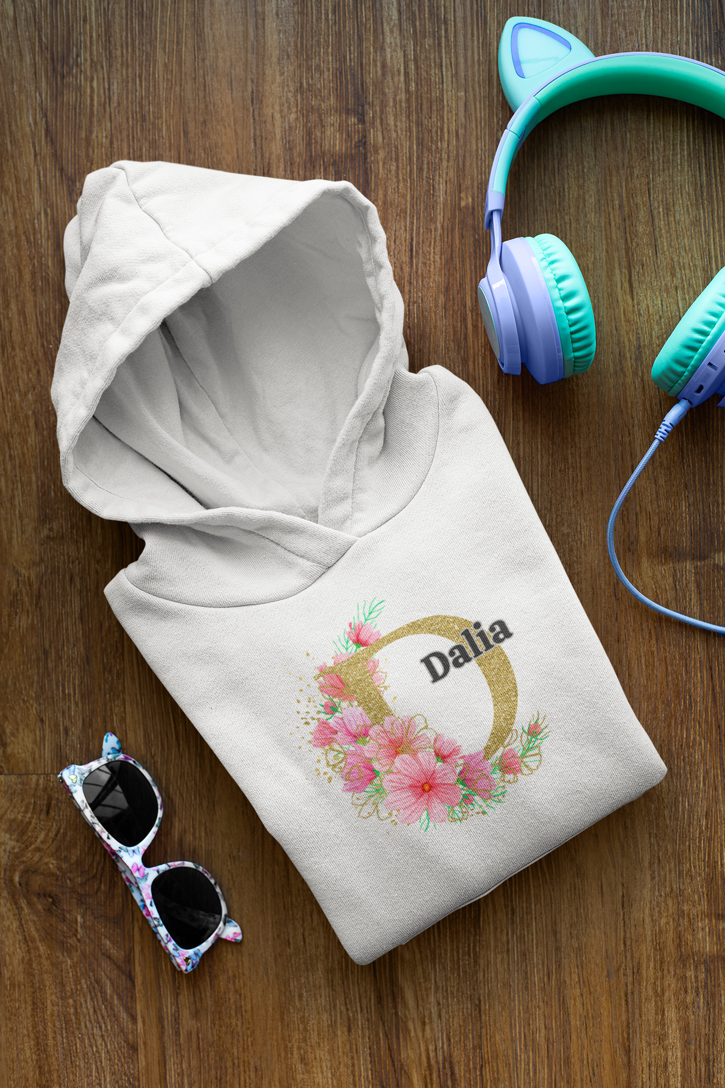 Personalised Floral Kids Hoodie - Custom Name Design