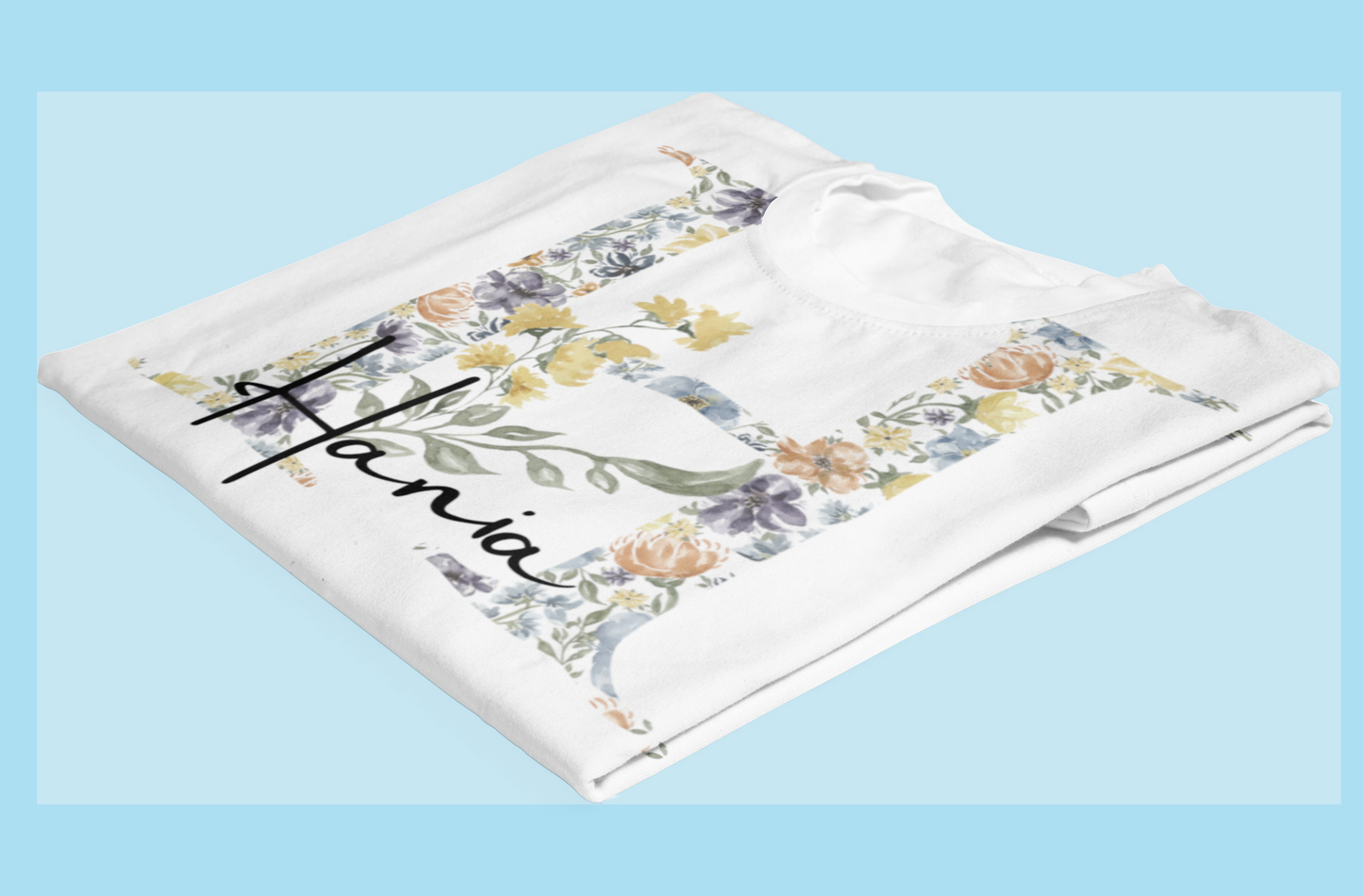 Kids Tee - Personalised Name Floral Initial Design