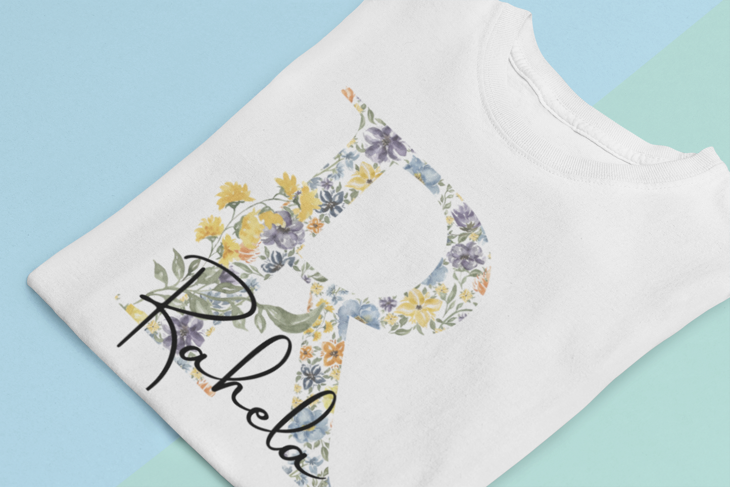Kids Tee - Personalised Name Floral Initial Design