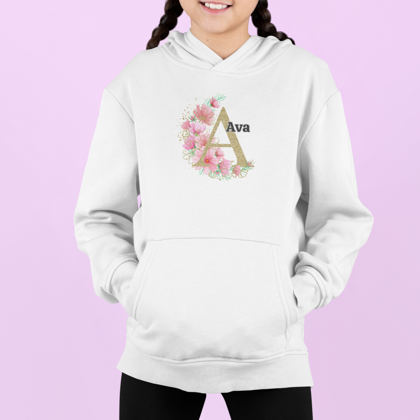 Personalised Floral Kids Hoodie - Custom Name Design