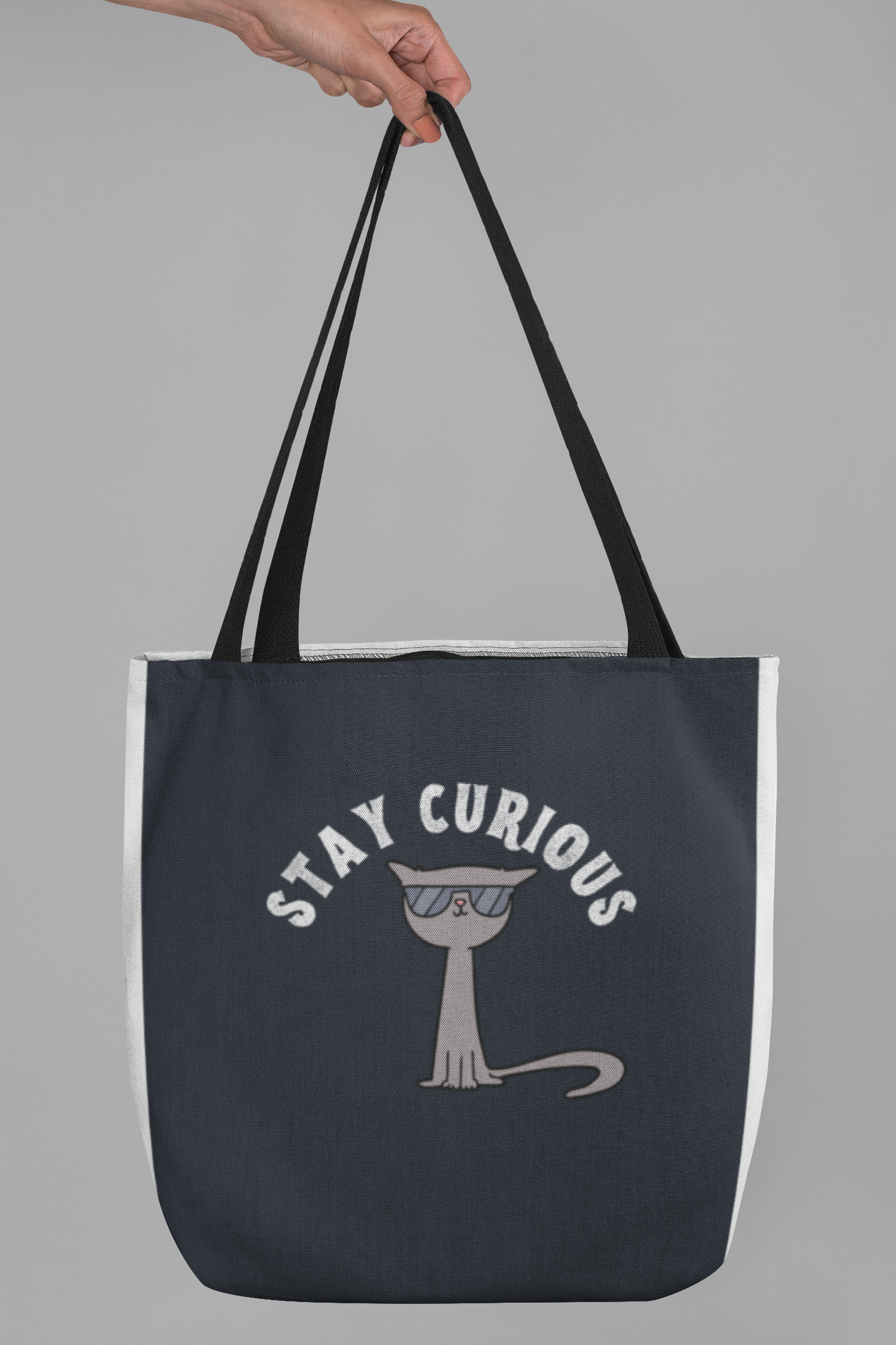 Stay Curious Cat Canvas Tote Bag