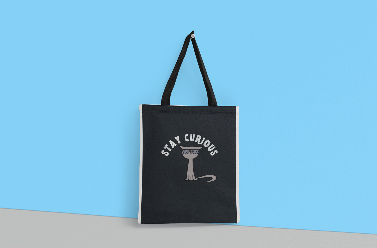 Stay Curious Cat Canvas Tote Bag