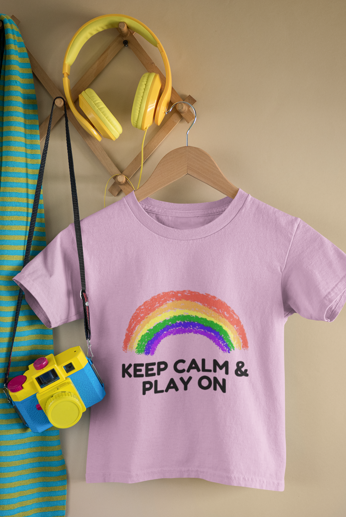Rainbow Toddler T-Shirt - "Keep Calm & Play On" - Playful Jersey Tee for Kids