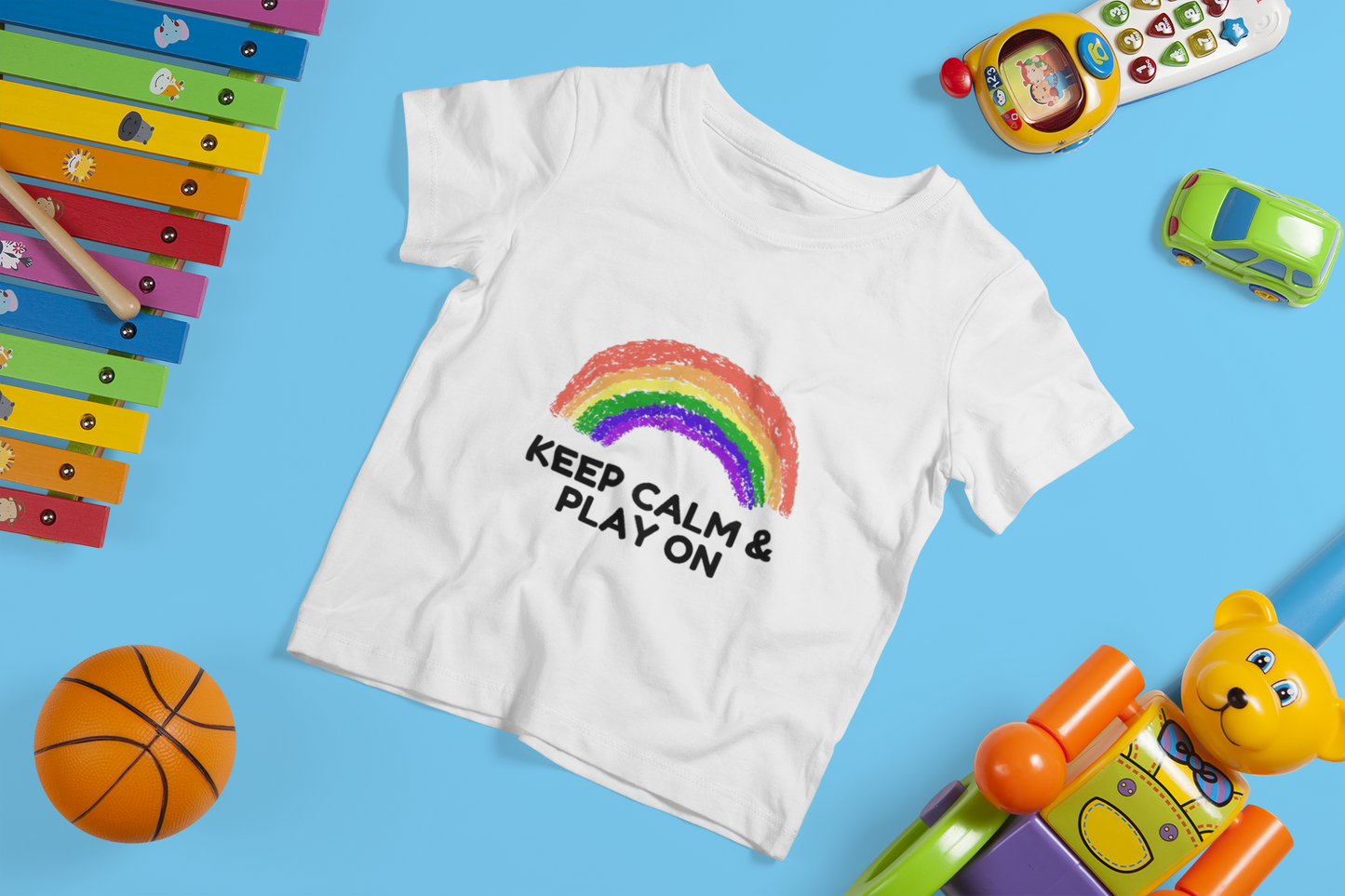 Rainbow Toddler T-Shirt - "Keep Calm & Play On" - Playful Jersey Tee for Kids
