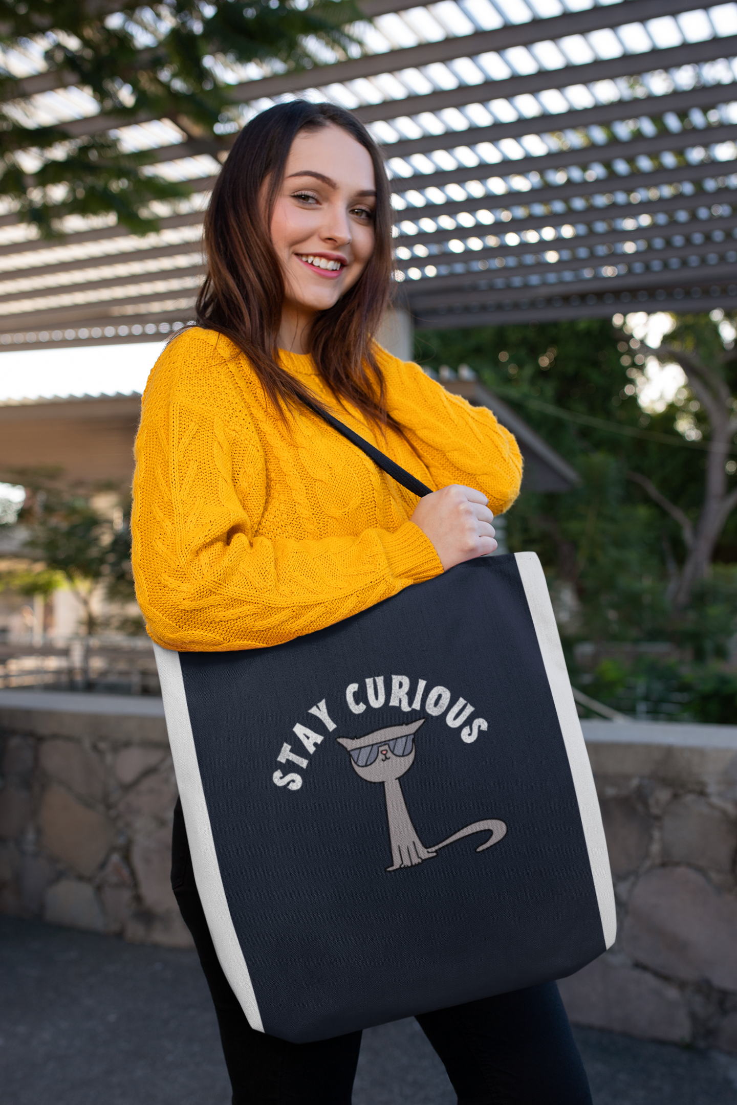 Stay Curious Cat Canvas Tote Bag