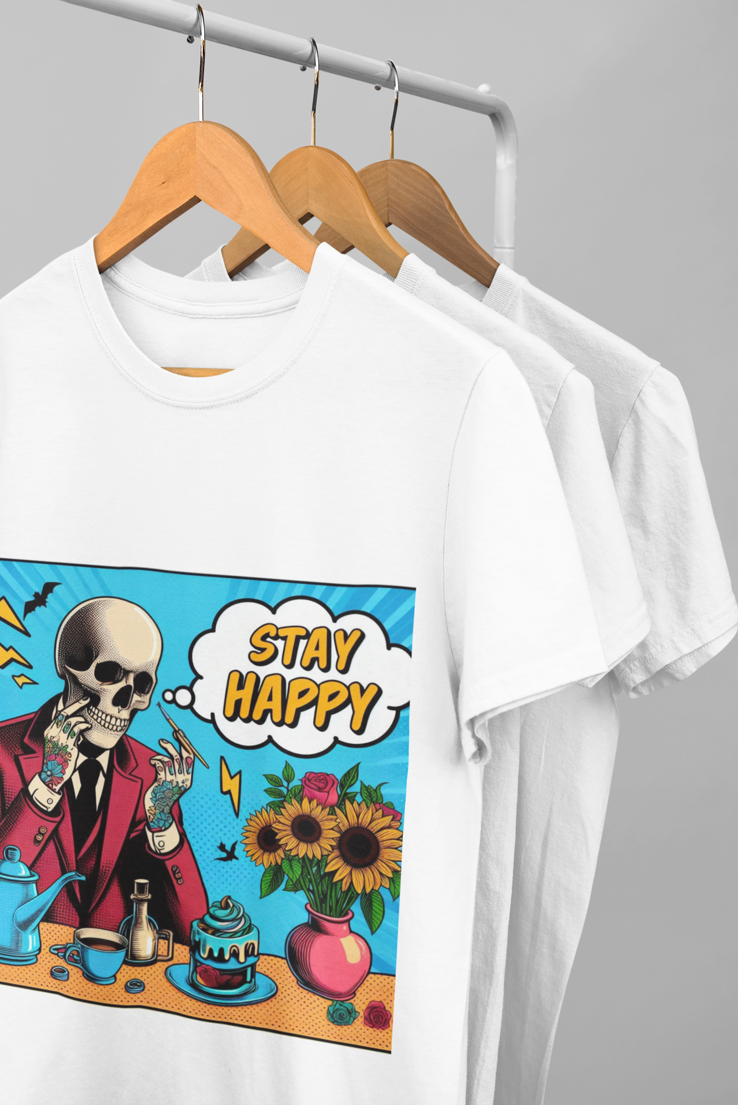 Funny Pop Art T-Shirt - Stay Happy Design