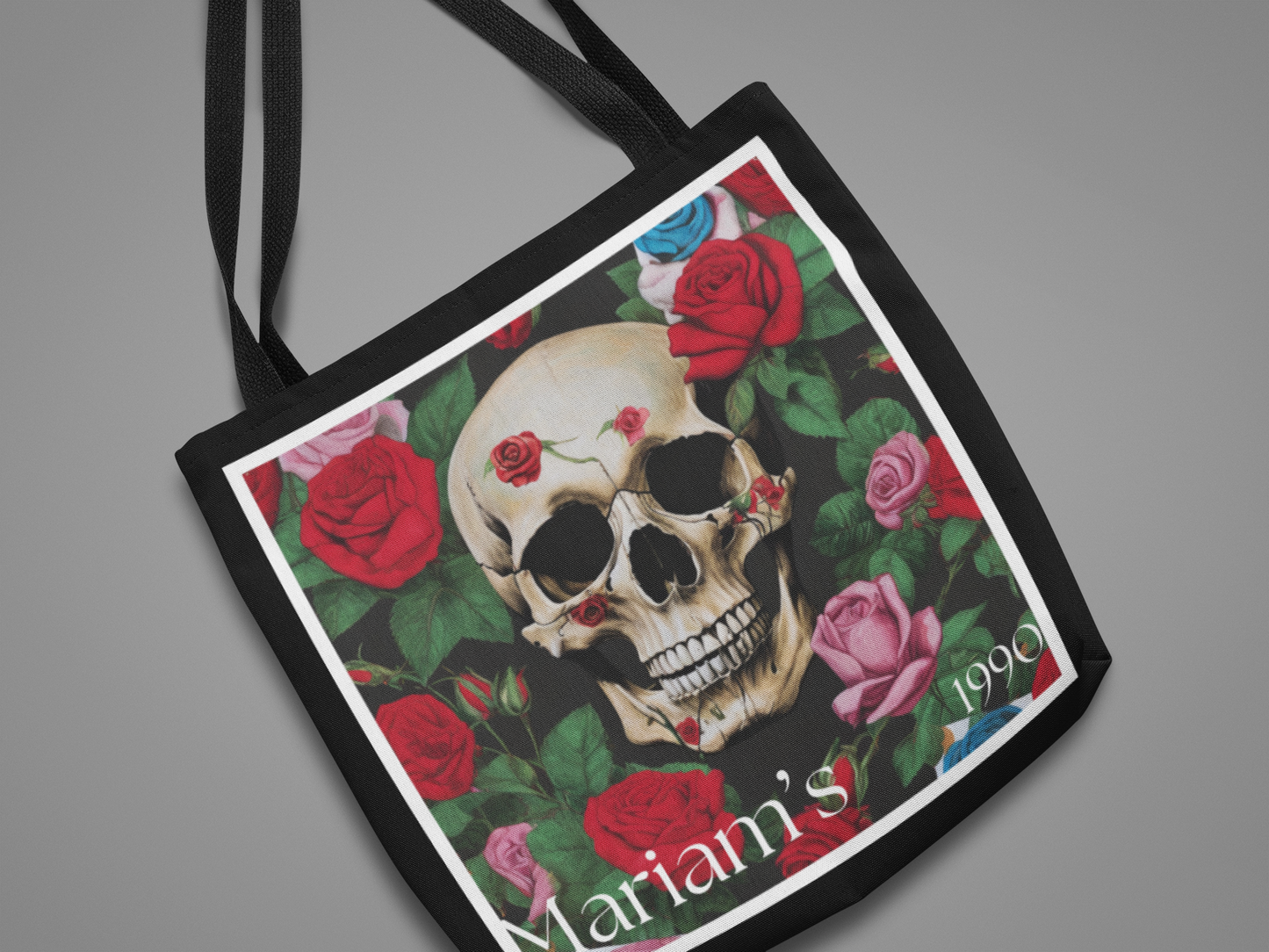 Personalised Name/Year Skull Floral Cotton Tote Bag