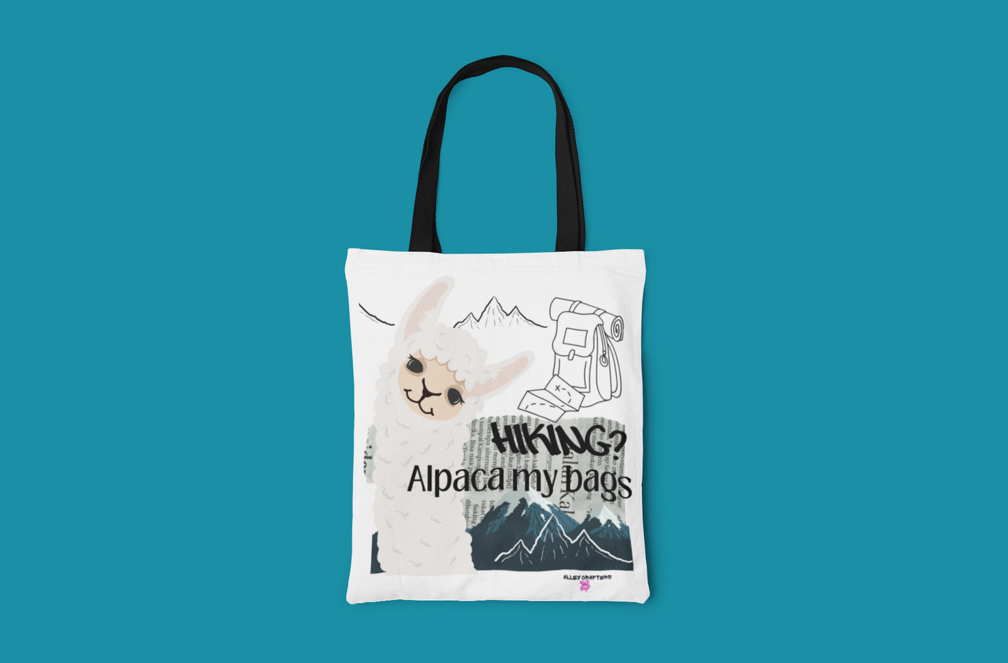 Humorous Alpaca Hiking - Tote Bag