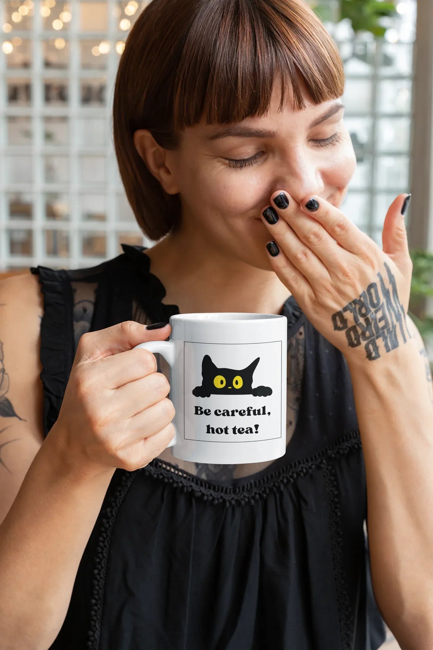 Cat Mug - Be Careful Hot Tea Design - Alley Crafters
