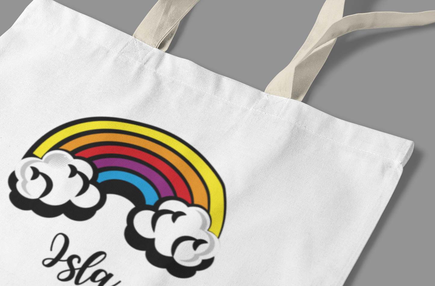 Tote Bag Personalised Name Rainbow Canvas