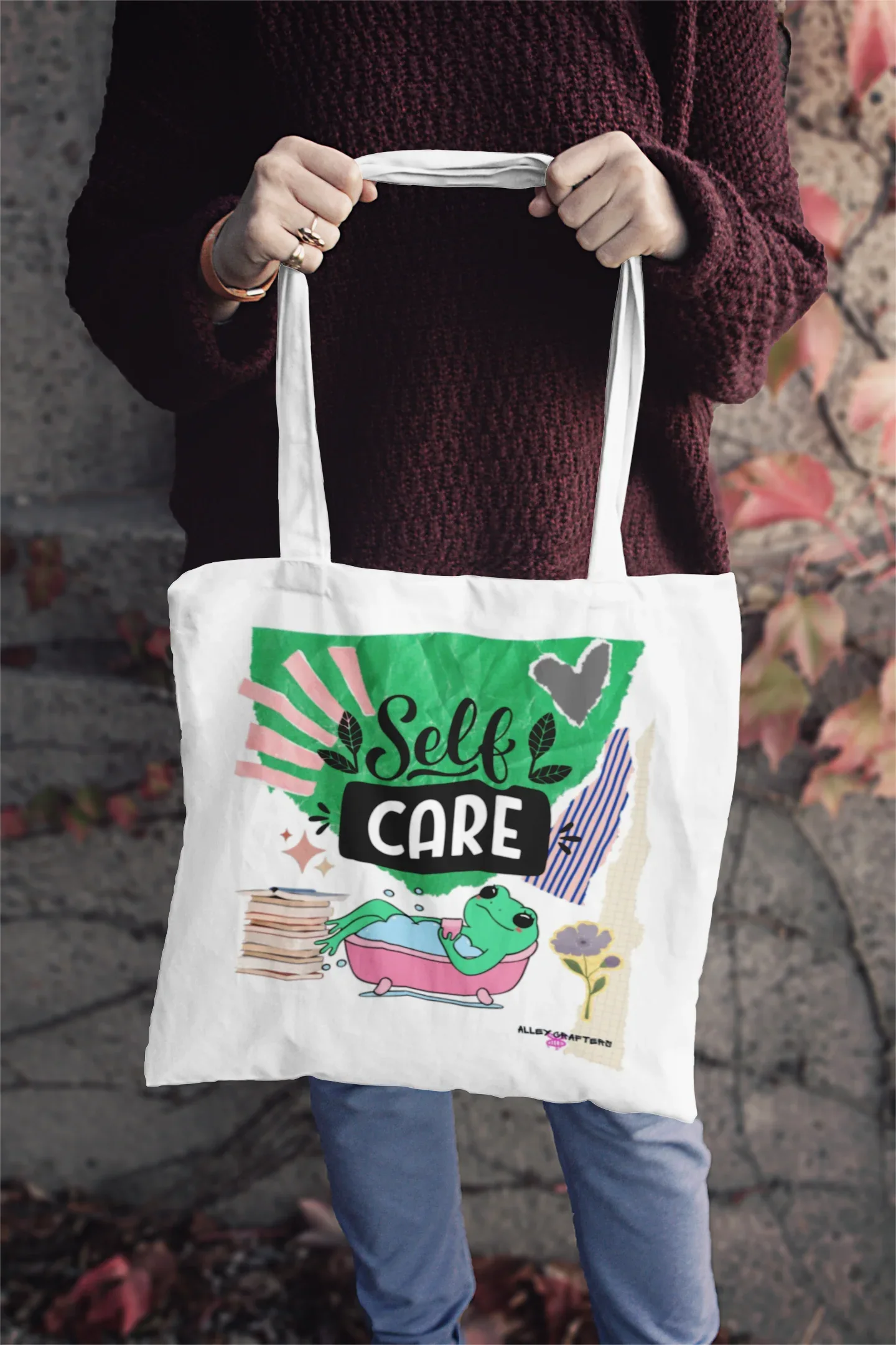 Self Care Frog Tote Bag - Alley Crafters