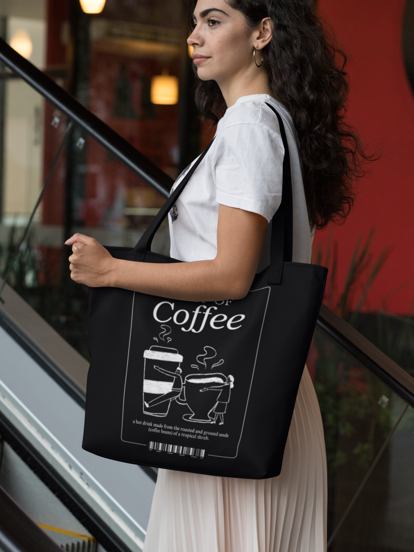 Coffee Lovers Canvas Tote Bag with strap colour option - 'A Cup of Coffee' Design
