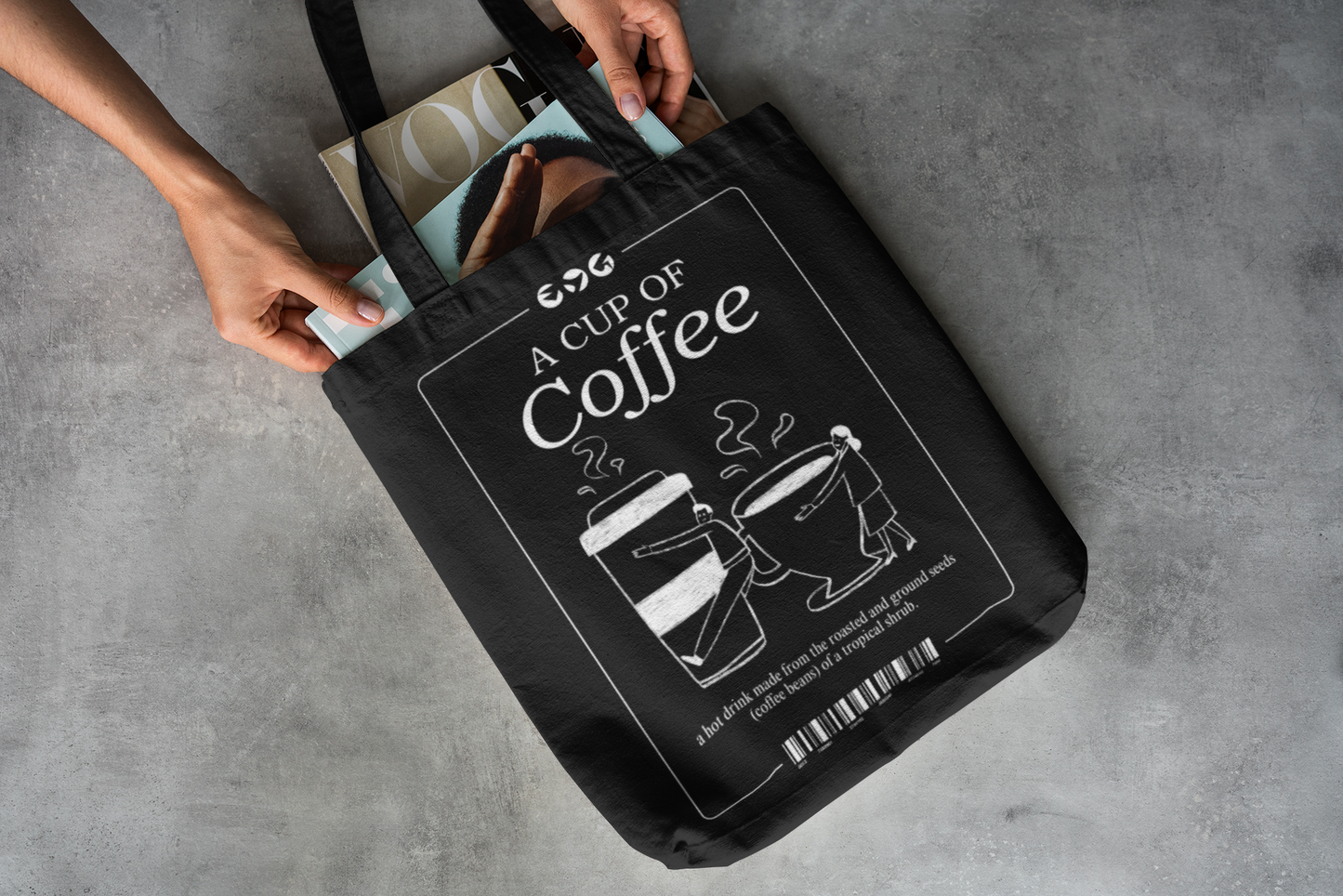 Coffee Lovers Canvas Tote Bag with strap colour option - 'A Cup of Coffee' Design