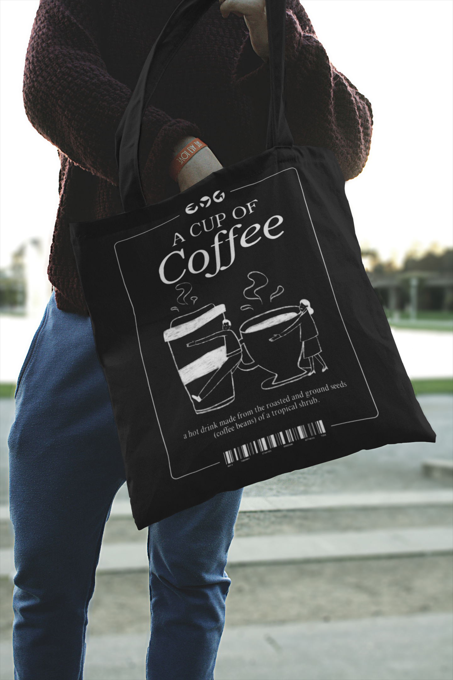 Coffee Lovers Canvas Tote Bag with strap colour option - 'A Cup of Coffee' Design