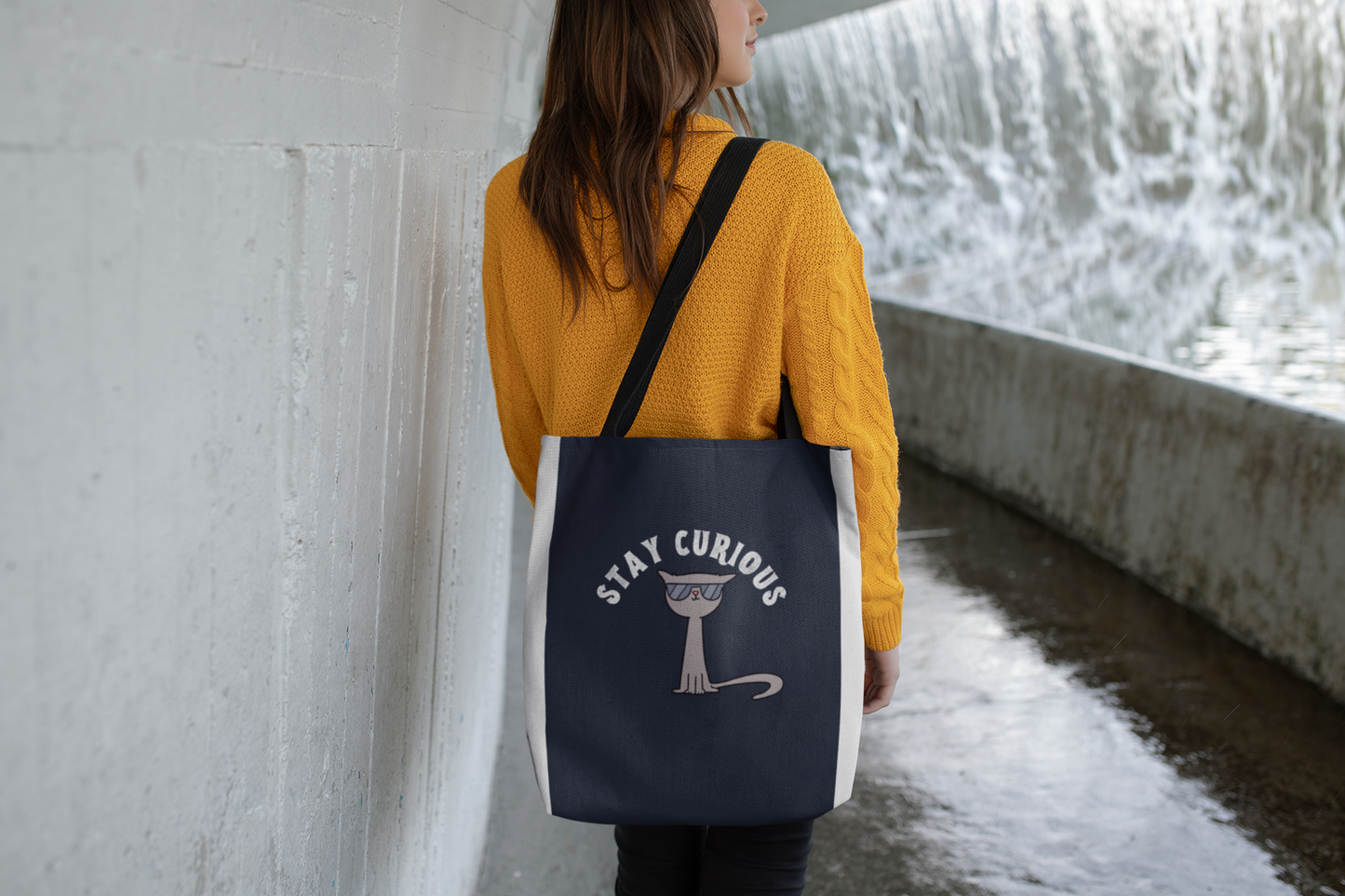 Stay Curious Cat Canvas Tote Bag