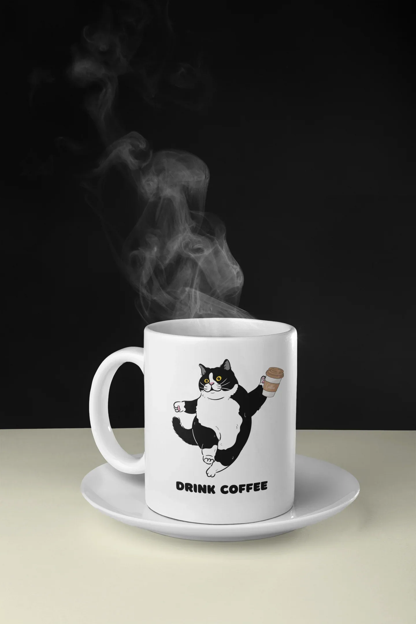 Playful Cat Coffee Mug - 'Drink Coffee' 11oz Mug for Cat Lovers - Alley Crafters