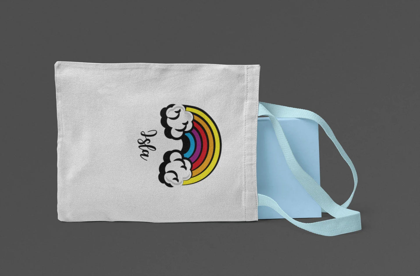 Tote Bag Personalised Name Rainbow Canvas - Alley Crafters