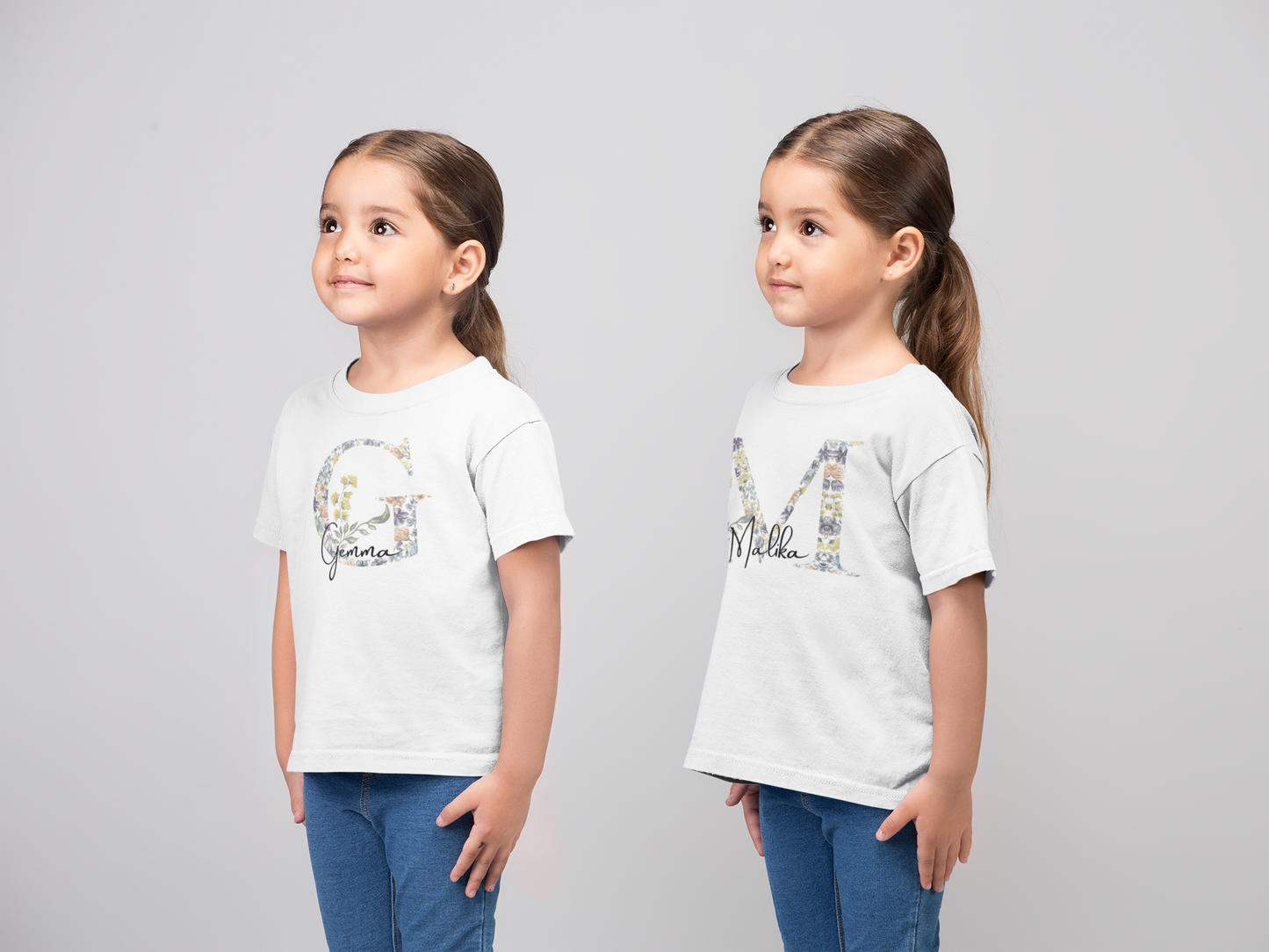 Kids Tee - Personalised Name Floral Initial Design