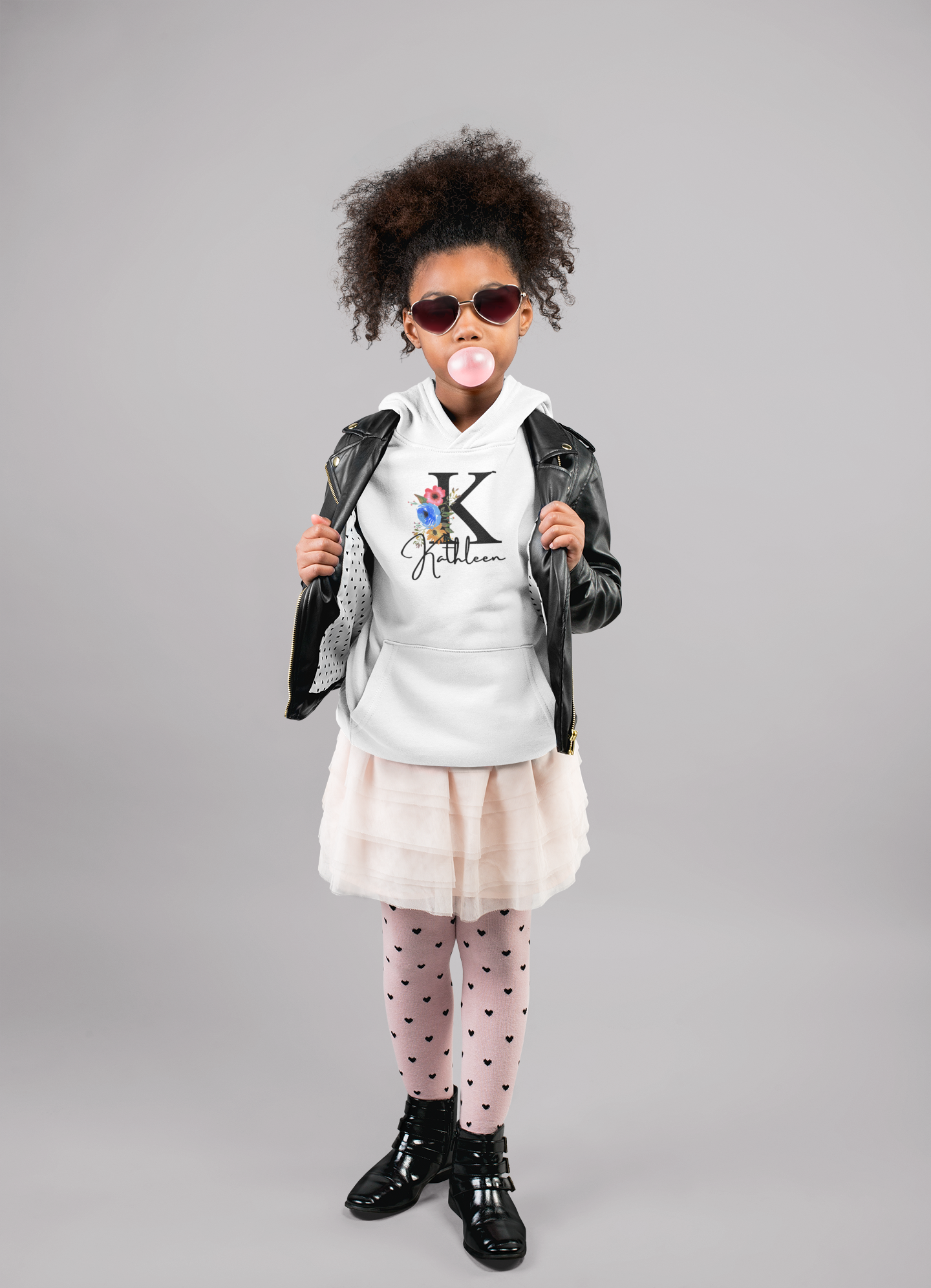 Personalised Floral Kids Hoodie - Custom Name Design