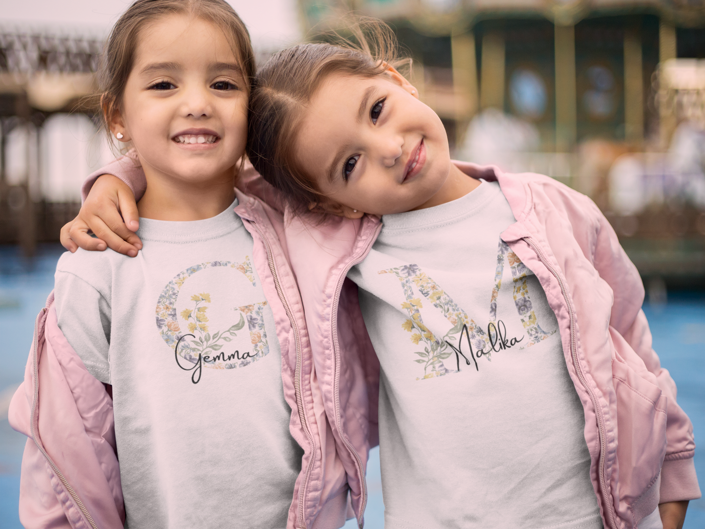 Kids Tee - Personalised Name Floral Initial Design