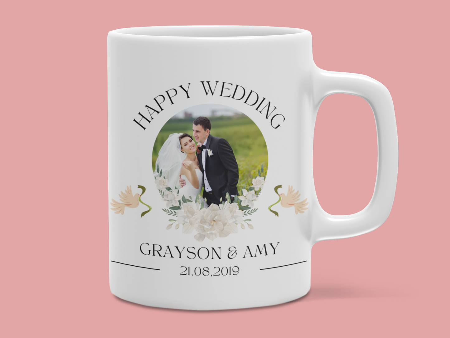 Personalised Wedding Mug for Couples - Happy Wedding Gift