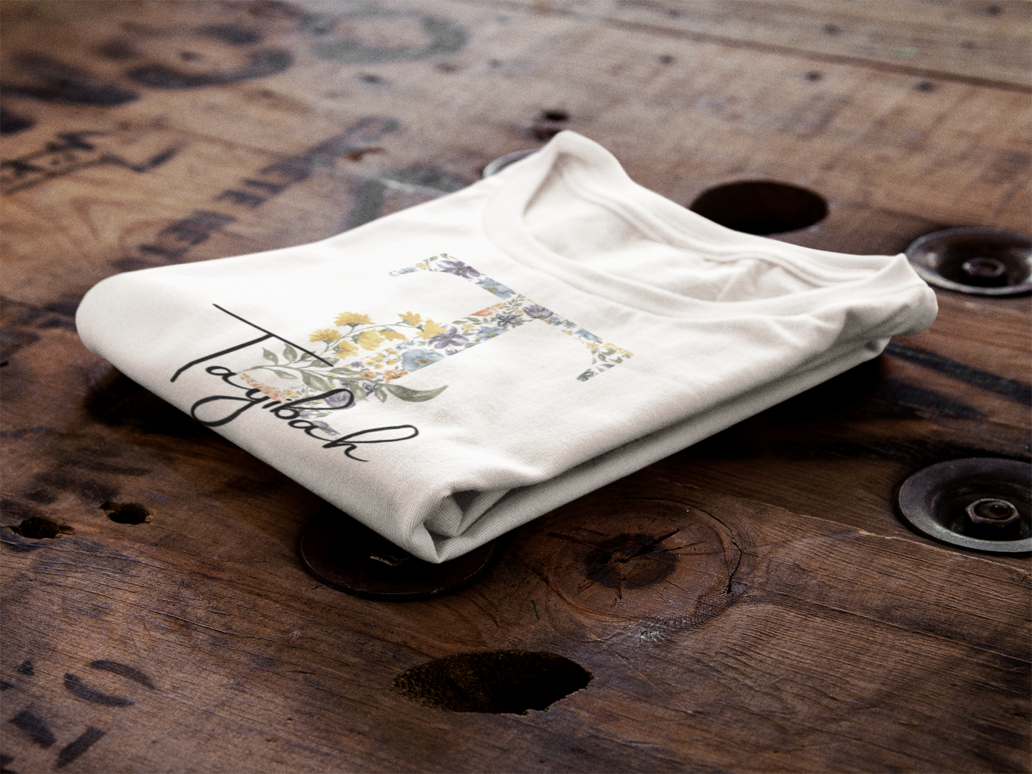 Kids Tee - Personalised Name Floral Initial Design