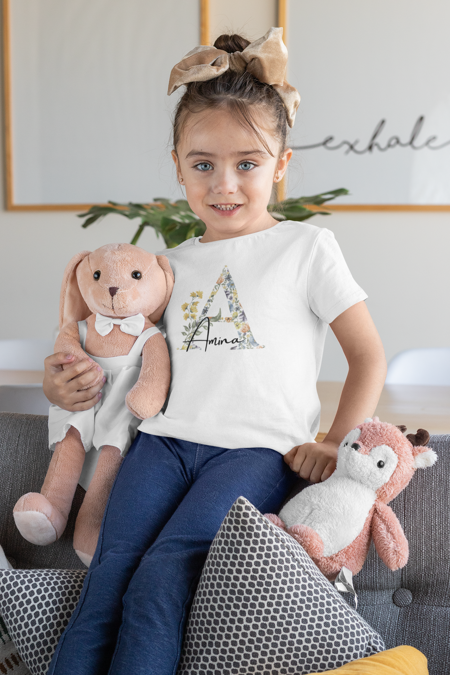 Kids Tee - Personalised Name Floral Initial Design