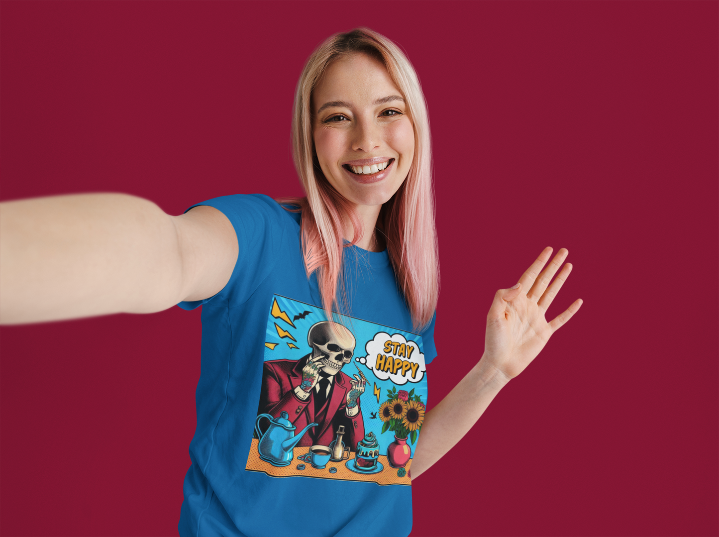 Funny Pop Art T-Shirt - Stay Happy Design