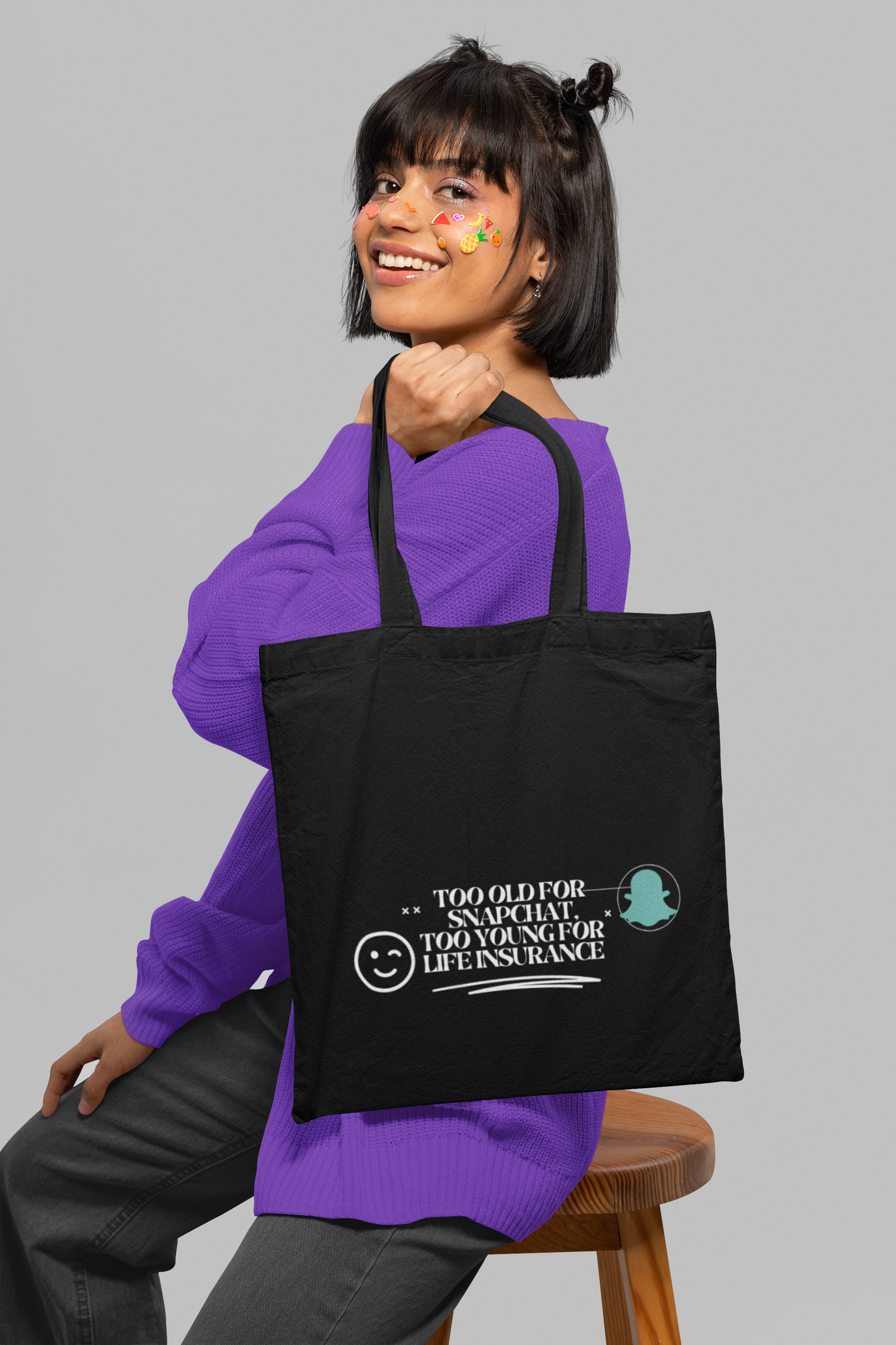 Funny Canvas Tote Bag - 'Too Old for Snapchat, Too Young for Life Insurance'