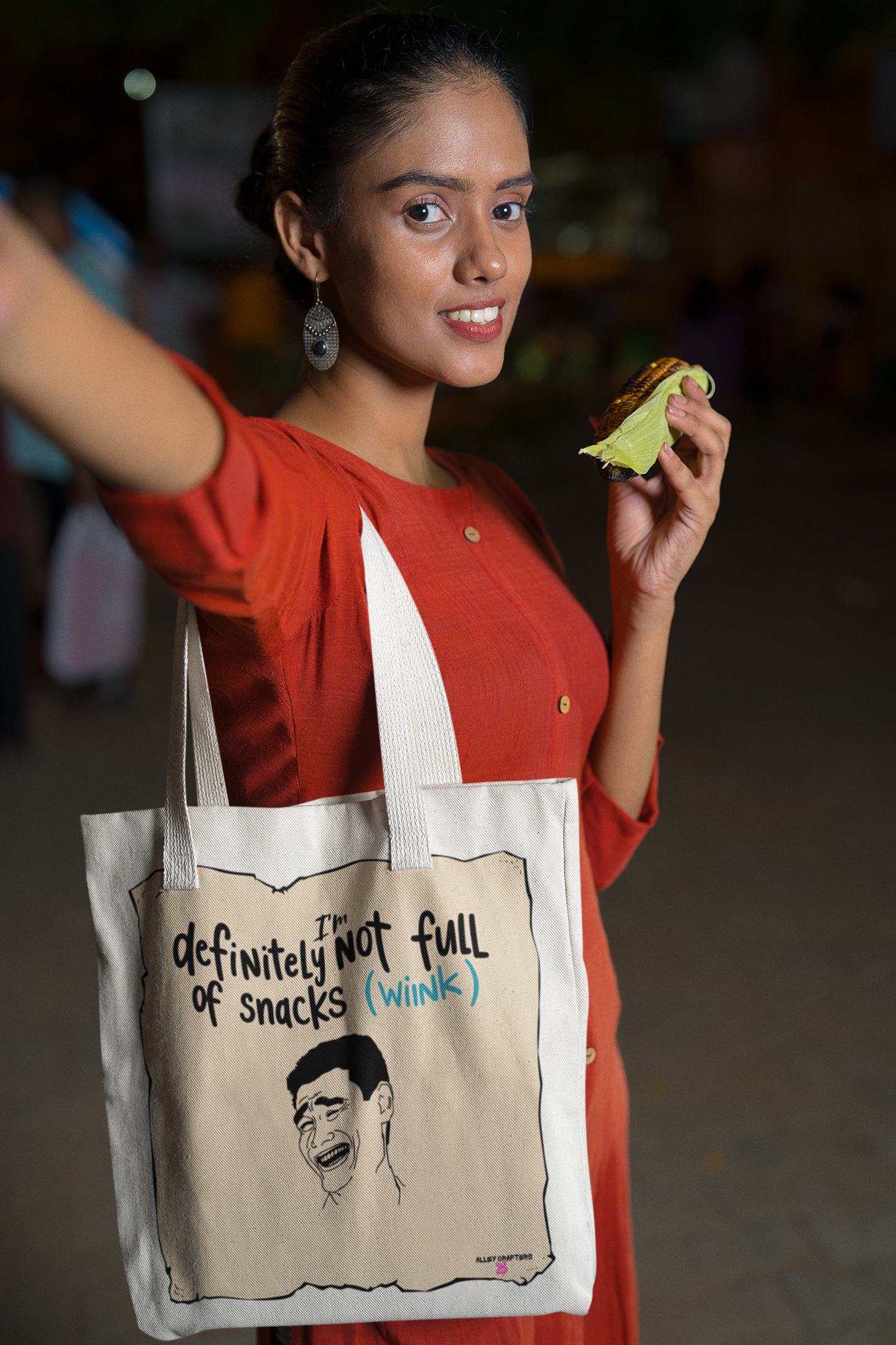 'I'm Definitely Not Full of Snacks (Wink)' Tote Bag