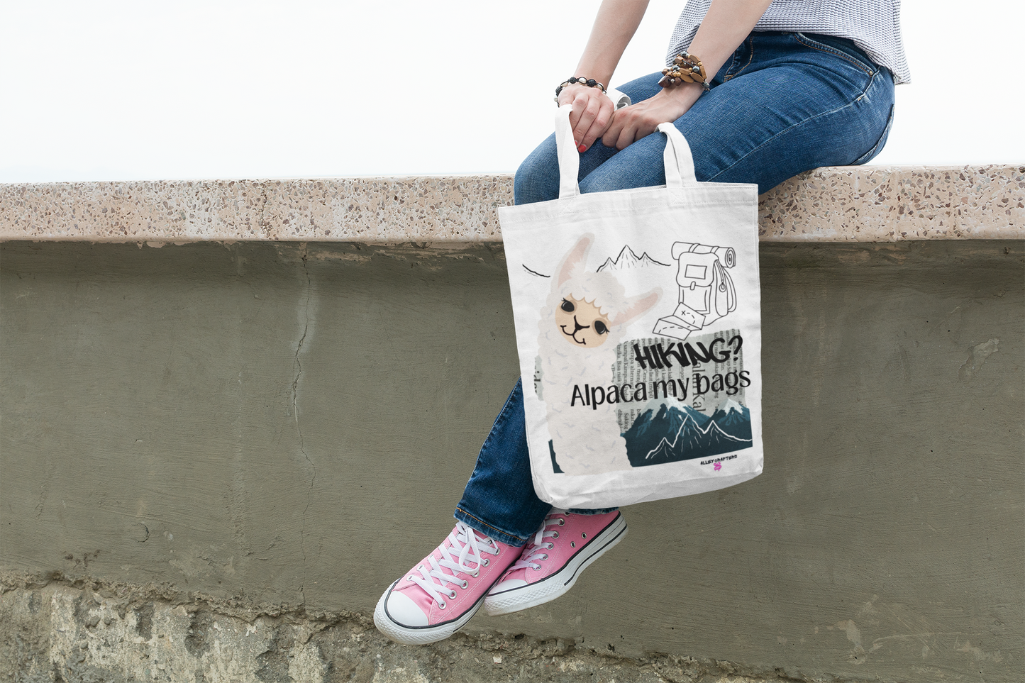 Humorous Alpaca Hiking - Tote Bag