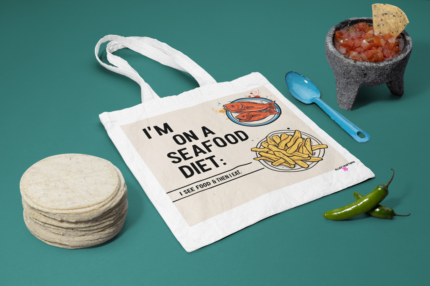 Quirky Seafood Diet Tote Bag