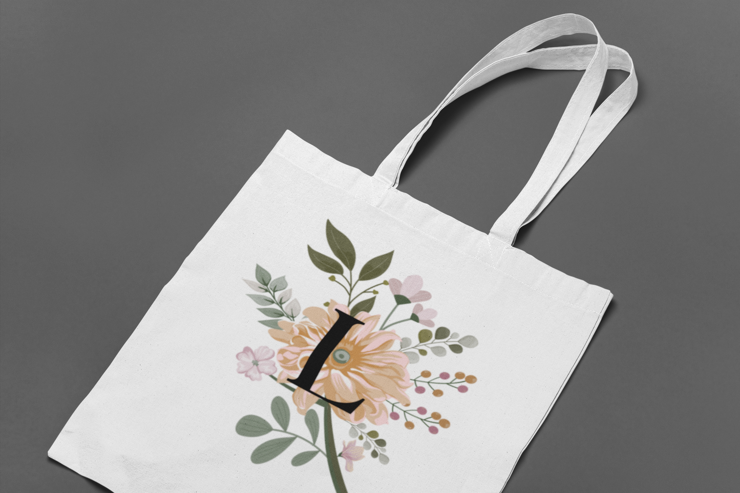 Floral Initial Tote Bag