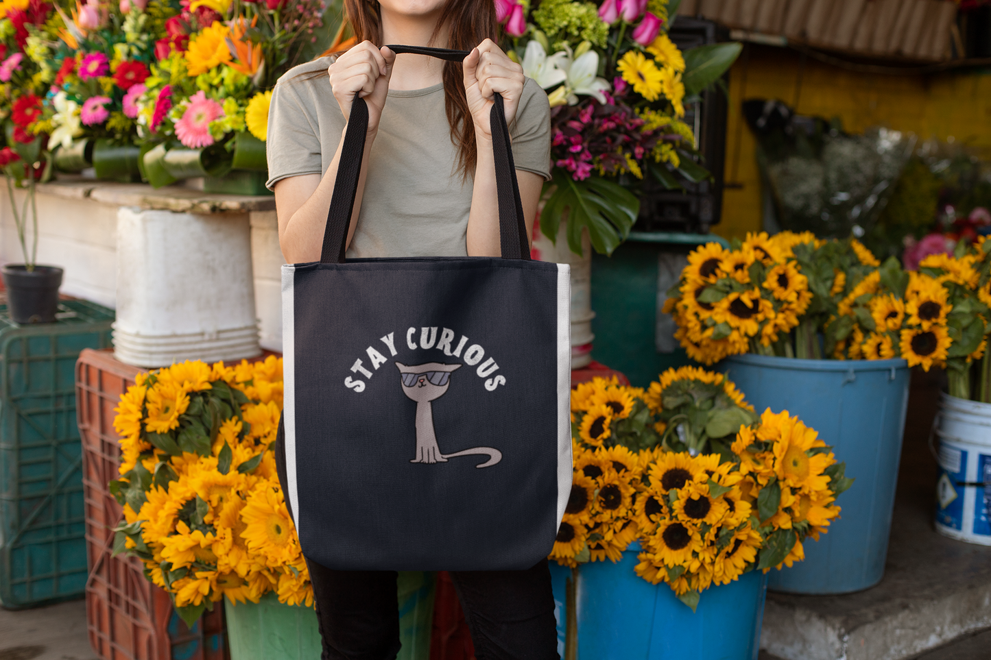Stay Curious Cat Canvas Tote Bag