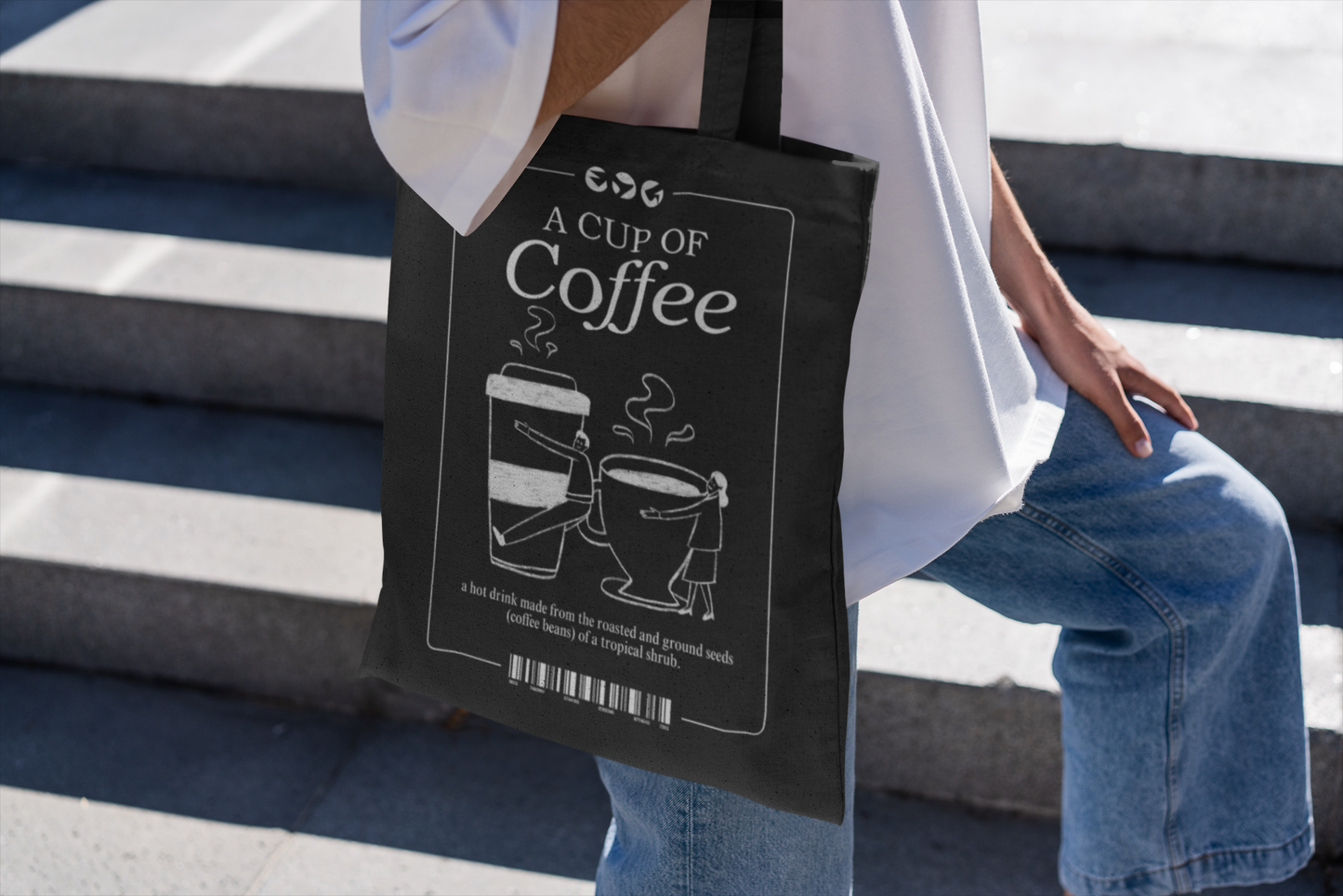 Coffee Lovers Canvas Tote Bag with strap colour option - 'A Cup of Coffee' Design