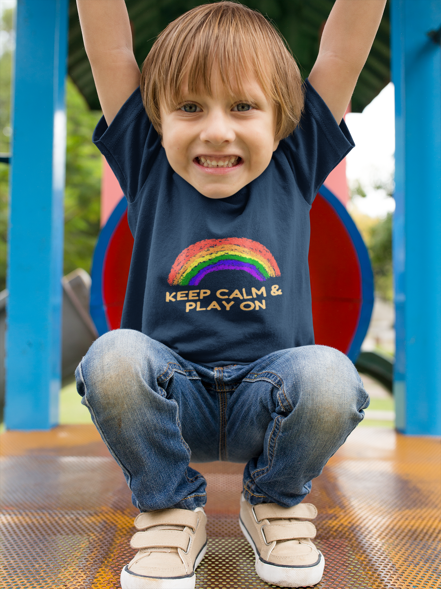 Rainbow Toddler T-Shirt - "Keep Calm & Play On" - Playful Jersey Tee for Kids