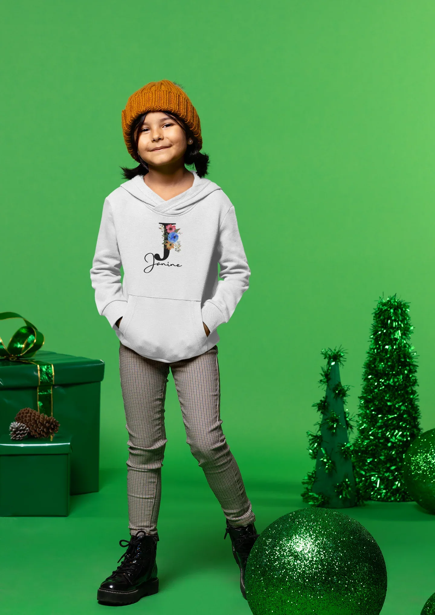 Personalised Floral Kids Hoodie - Custom Name Design - Alley Crafters