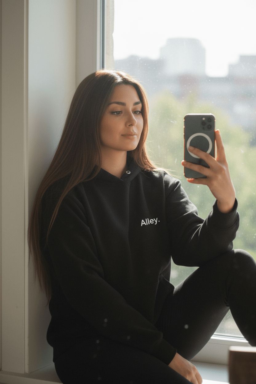 Alley. Minimalist Chest Logo Hoodie — Lightweight White Pullover - AlleyCrafters