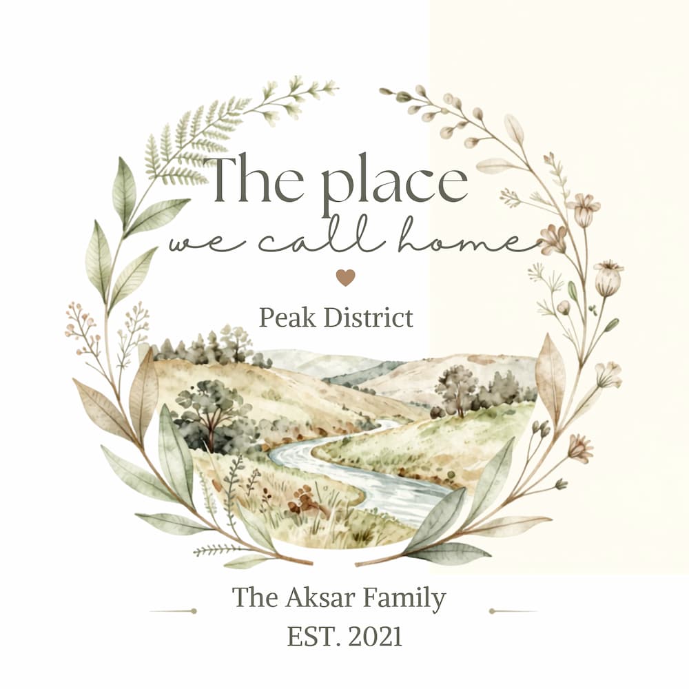 'The place we call home' countryside landscape watercolor with leaf wreath on T-shirt.