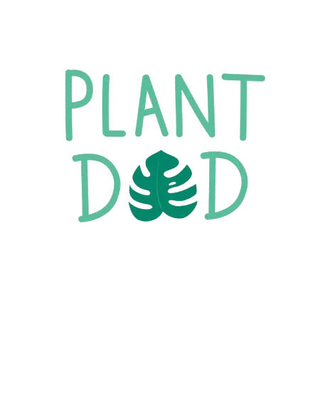 Sweatshirt print with teal Plant Dad text and hand graphic