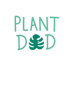 Sweatshirt print with teal Plant Dad text and hand graphic