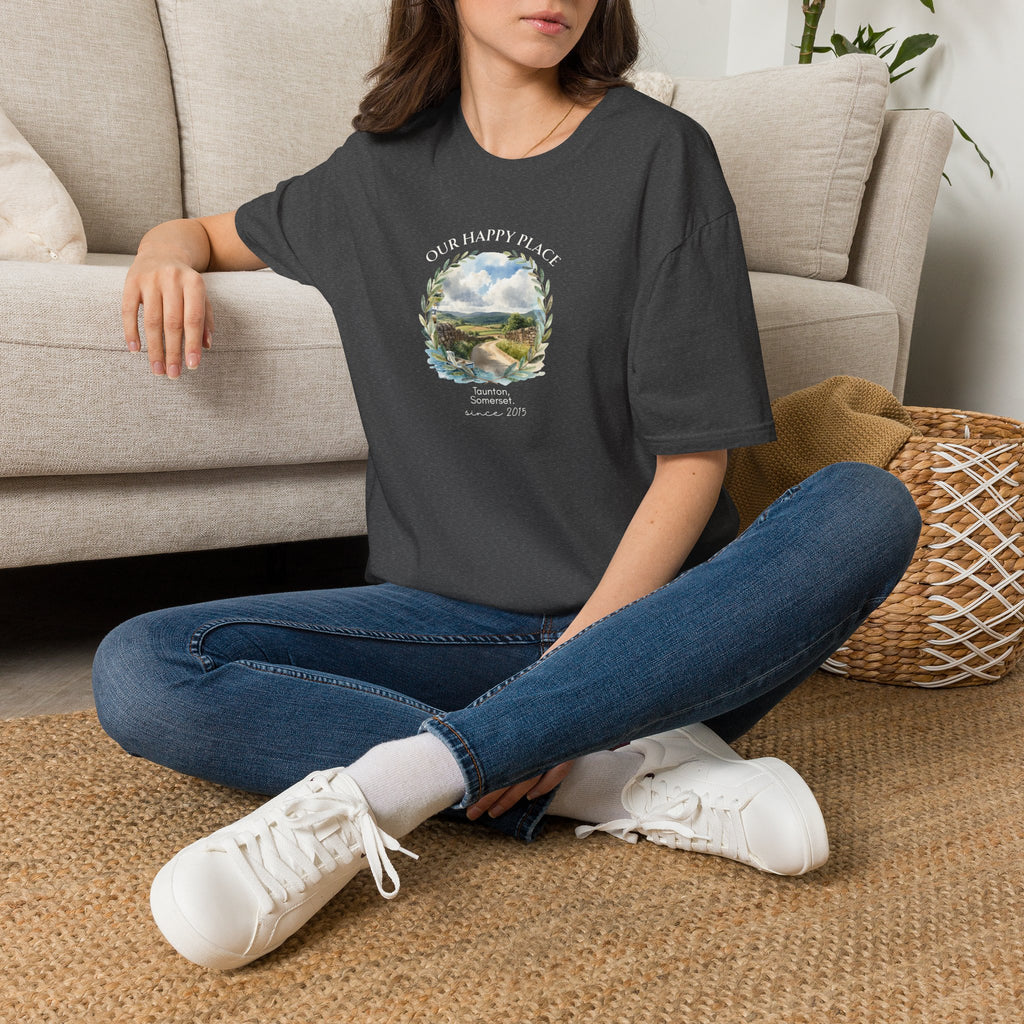 Our Happy Place Scenic T‑Shirt — Personalized Town Landscape Tee